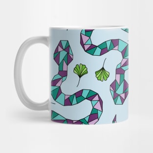 Geometric Snakes and Ginkgo Leaves Pattern Mug